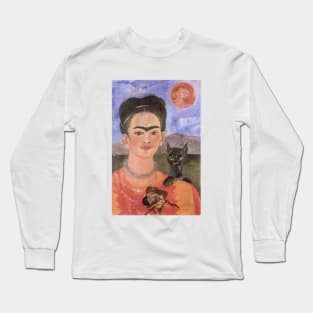 Self Portrait with a Portrait of Diego on the Breast and Maria Between the Eyebrows  by Frida Kahlo Long Sleeve T-Shirt